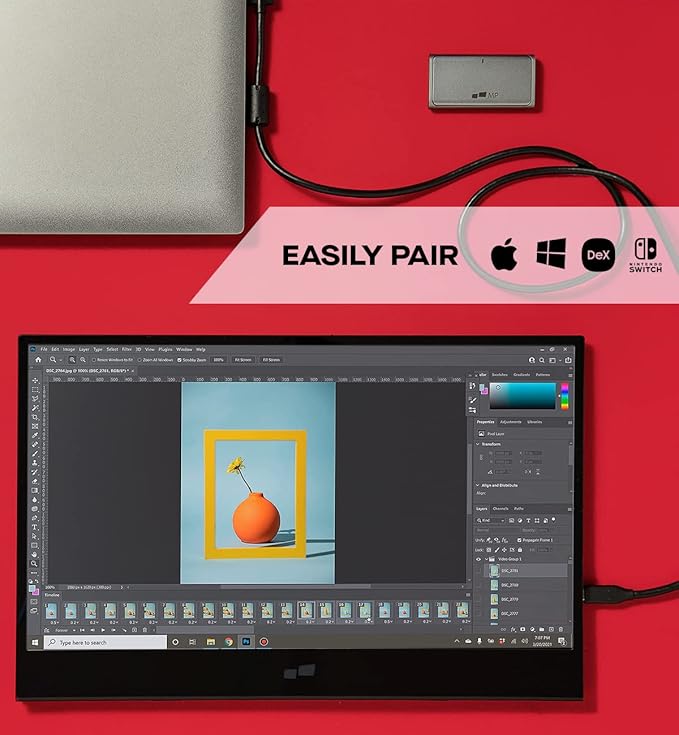 Mobile Pixels Glance Portable Monitor, 16" FHD 1080P Monitor, Travel Monitors with Dual Speakers, Tilt Adjustment & Non-Slip, HDMI USB C Plug & Play Extra Monitors for Laptop, macOS, Windows