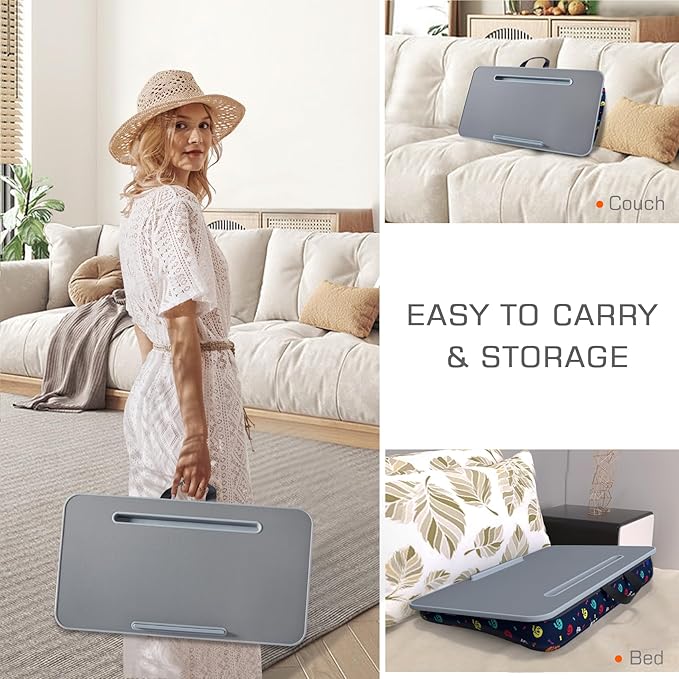 Millhome Lap Desk | Portable Laptop Desk – Fits Up to 17.3" Laptops – Detachable & Washable Cushion, Phone Holder, Device Ledge – for Writing, Working, Reading on Bed, Couch, Sofa, Floor – Black Skull