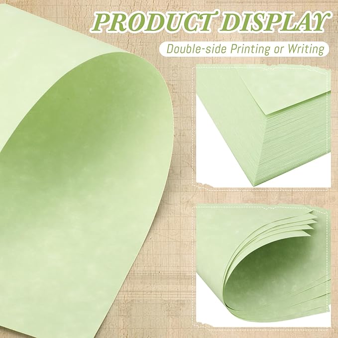 Epakh 200 Sheets Old Age Parchment Paper 8.5 x 11 Inch Standard Letter Vintage Colored Old Parchment Semblance Double Side Printing Paper (Green)