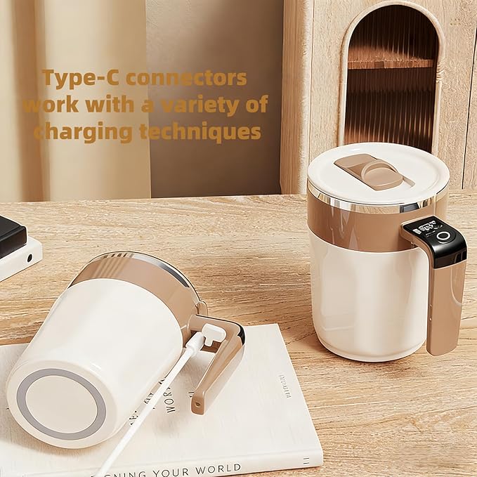 Self Stirring Coffee Mug,Heated Coffee Mug Rechargeable with Temperature Display,Fun Coffee Mug Warmer,Suitable for Beverages Such Coffee,Milk,Cocoa (White)