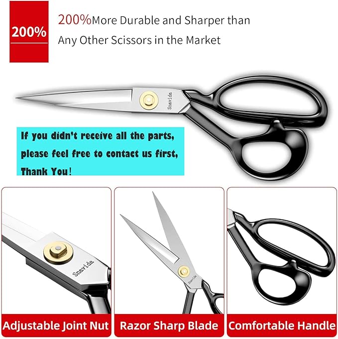 Fabric Scissors - 10 Inch Heavy Duty Tailor Shears for Fabric Cutting - Ultra Sharp Cloth Scissors - Multipurpose Utility Dressmaker Leather Titanium (10Inch)