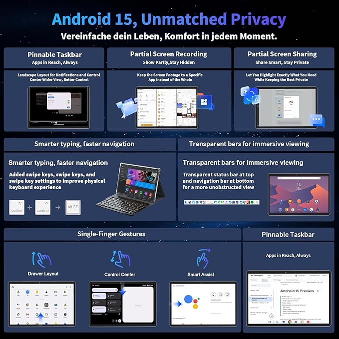 Relndoo Android Tablet, 10.1 inch Android 15 Tablet with Keyboard, 24GB+256GB+2TB Expandable, 2 in 1 Tablets with Keyboard Case Mouse Stylus, Gemini AI, 8-core, 8000mAh, 5G WiFi, GMS,GPS (Silver)