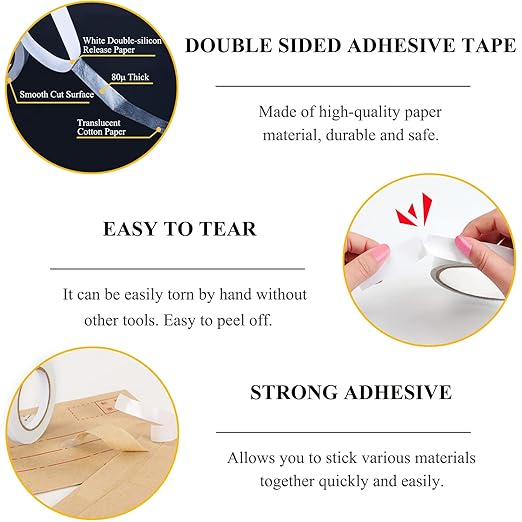 Double-Sided Fabric Tape, Hem Tape No Sew Double Sided Tape for Crafts Arts, 6 Rolls Strong Adhesive Cloth Sewing Tape for Hemming, Clothing Repairs, Pants, DIY Projects, Paper Backing (0.6/0.8/1inch)