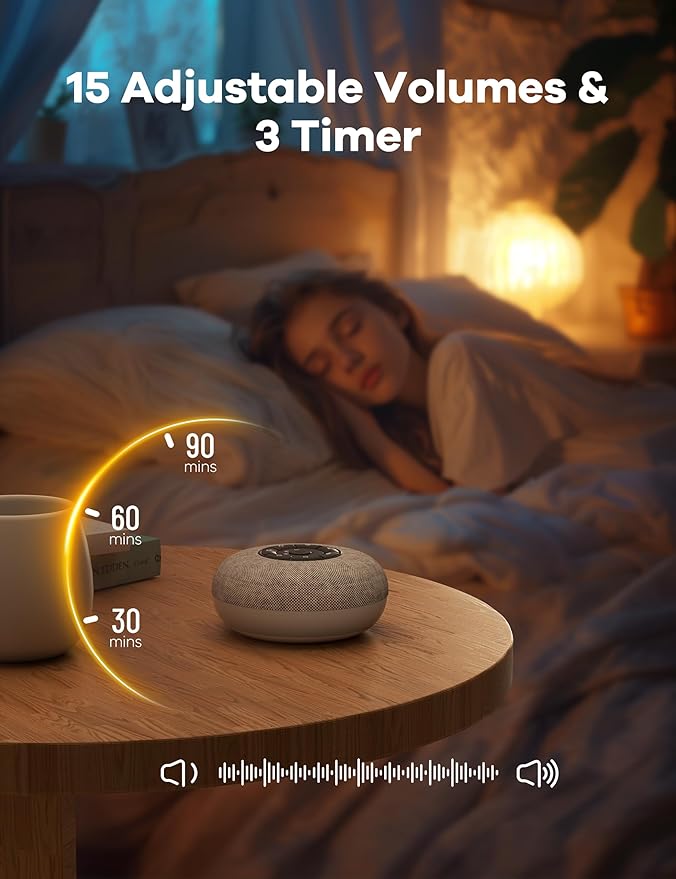 Portable Sound Machine, Long Battery with Loud Bluetooth Speaker, 39 Special Soothing Sounds, White Noise Sound Machine for Sleeping
