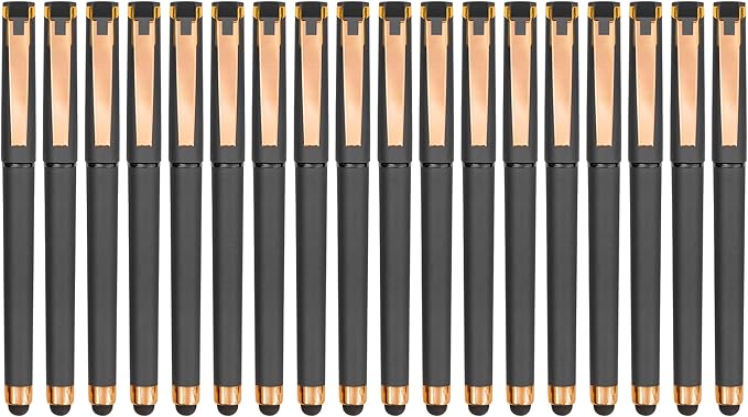 Linbsunne Black Gel Pens 0.7mm Medium Point Pen Office Pens 2-in-1 Stylus Pens for Touch Screens Gel Ink Rollerball Pens for Writing (18 Pack-grey)