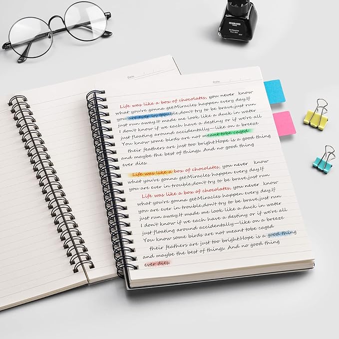 EMSHOI Lined Journal Spiral Notebook 7.48" x 10.15" - 3 Pack 480 Pages 100gsm Thick Paper, B5 Large Notebooks College Ruled, Plastic Hardcover Journals for Writing Women Men Work School Supplies