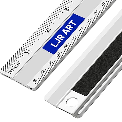 LJR ART 12 Inch Aluminum Cutting Ruler, Dual Scale Inch/Metric Measuring Tool with Precision Markings, Lightweight Straight Edge for Architects, Students, Engineers, and Designers