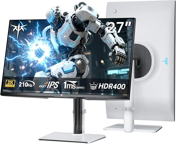 KTC Gaming Monitor 27 Inch | 2K@200Hz (OC 210Hz) | Built-in Speakers | Fast IPS Panel | 1ms Response Time (MPRT) | 450 cd/㎡ Brightness, HDR400 | Adaptive Sync | 131% sRGB, 97% DCI-P3, ΔE＜2 | White