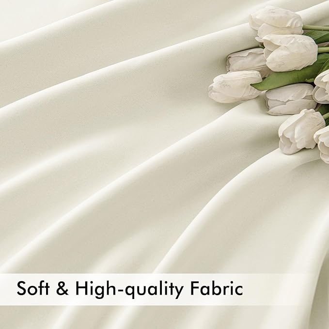 MIULEE Cream Back Tab Blackout Curtains 90 Inches Long 2 Panels Set