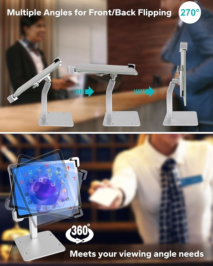 GDZN Anti-Theft Tablet Kiosk Stand with Lock, [Aluminum Arm] Desk Security POS Tablet Stand for Retail/Commercial/Trade Show, Heavy Duty Adjustable iPad Mount for iPad Pro, Galaxy tab, 9-14" Devices