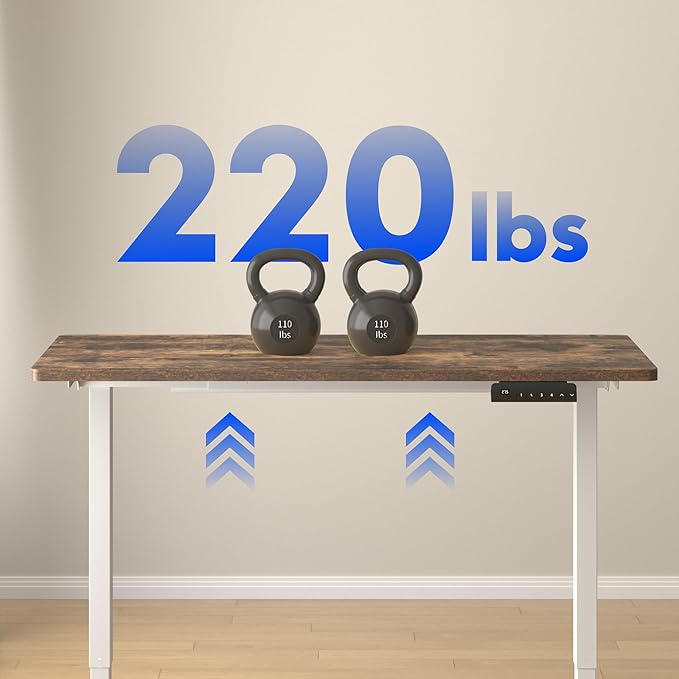 FLEXISPOT E3 Dual Motor Electric Standing Desk 48 x 30 Sit Stand Up Desk, Holds 220 lbs, Adjustable Height w/Memory Presets, One-Piece Special Walnut Desktop & White Frame, Ships in 2 Boxes