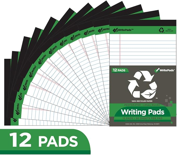 KAISA Legal Pad Writing Pads, 5"x8" College Ruled, 56GSM Paper Notepads, 12pads (White 48pad, 5x8inch)