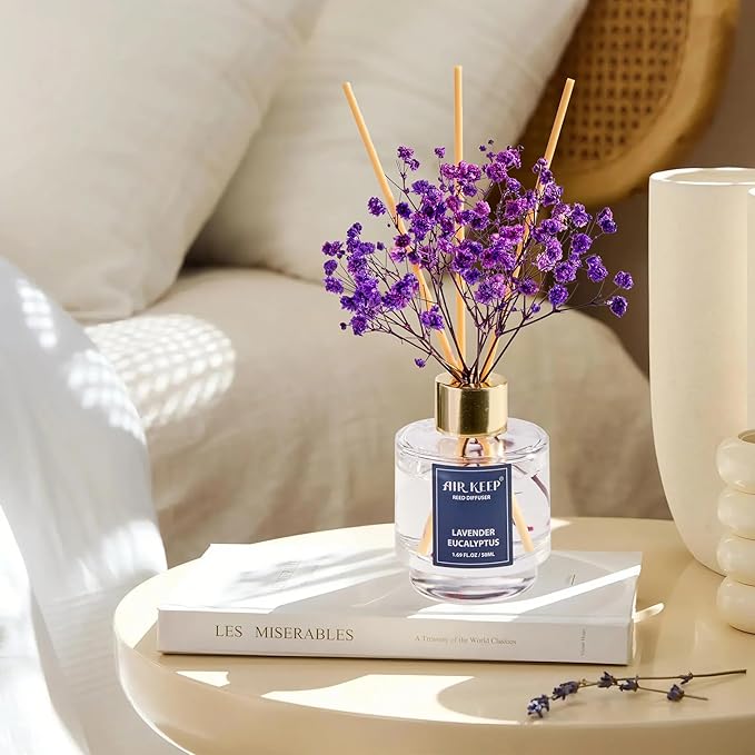Airkeep Reed Diffuser Set of 3,Clean Linen Ocean Mist&Sea Salt Lavender Eucalyptus Oil Reed Diffusers for Bedroom Living Room Office Aromatherapy Oil Reed Diffuser for Gift 50ml x 3