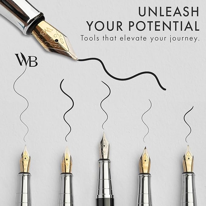 Wordsworth & Black Fountain Pen Gift Set, Includes Bottle, 6 Cartridges, Refill Converter, 4 Replacement Nibs, Premium Package, Journaling, Calligraphy, Smooth Writing Pens [Green Chrome]