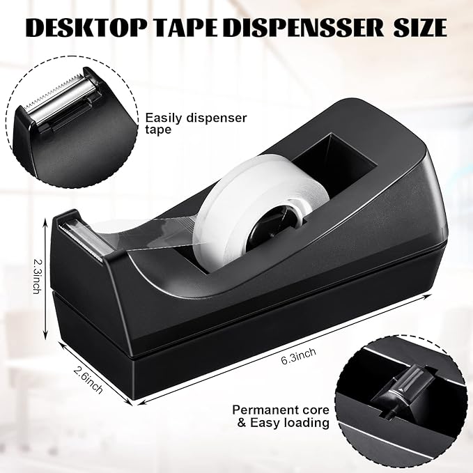 Lanties 20 Pack Desktop Tape Dispensers Non Skid Base for Office Home School (Tape Not Included) (Black)