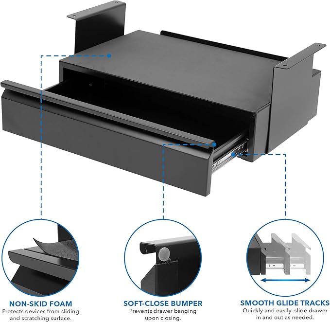 Mount-It! Under Desk Pull-Out Drawer Kit with Laptop and Tablet Shelf | Office Storage Organizer | Mounts to Desktops Tables and Workbenches Over 0.71 Inches Thick | Matte Black