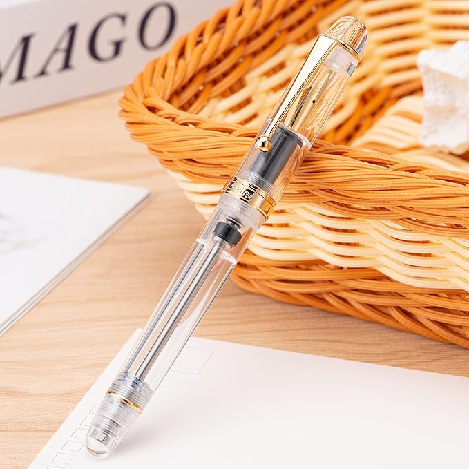 Asvine V126 Vacuum Filling Fountain Pen Extra Fine Nib, Transparent Clear Acrylic, Large-Capacity with Gift Case