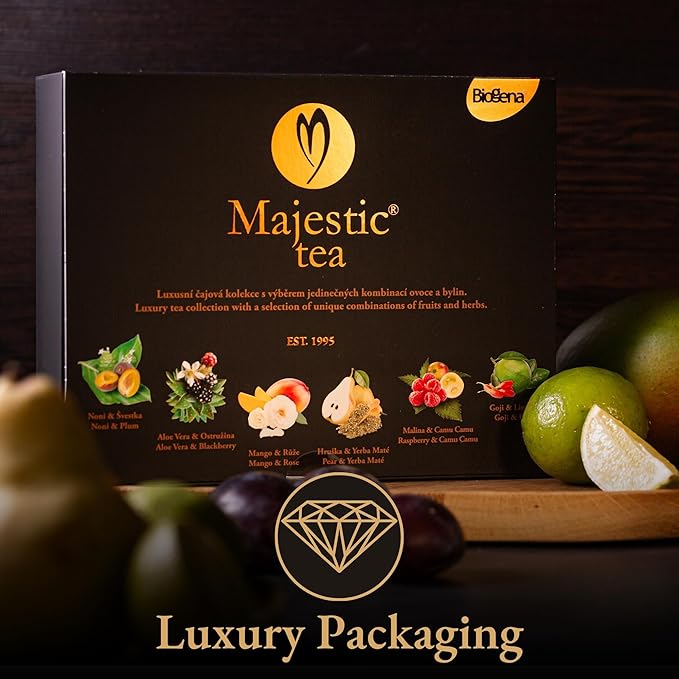 Biogena Majestic Tea Assortment Gift Box Flavored Fruit, Herbal Tea Sampler Box - (6x10 Tea Bags Variety Pack)
