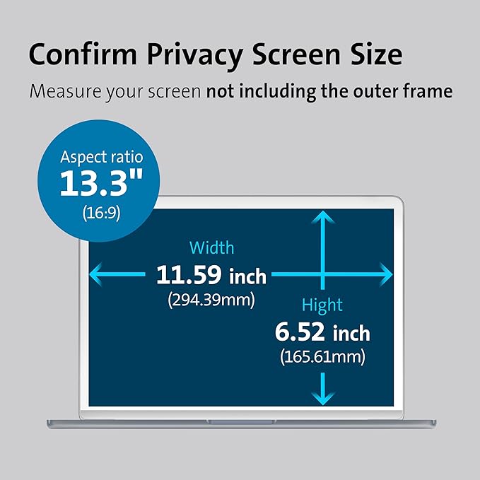Kensington MagPro™ 13.3" (16:9) Magnetic Privacy Screen for Laptop, Removable 16:9 Laptop Privacy Filter, Anti-Glare, Blue Ray Reduction, Compatible with HP/Dell/Acer/Asus/Samsung/Lenovo (K58351WW)