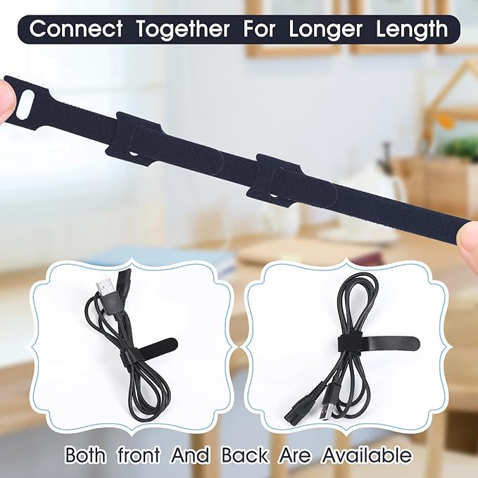 200PCS Reusable Cable Ties Wire Ties Cord Organizer Cable Organizer Adjustable Cable Management Black 4+6+8+10 inch