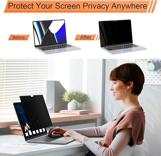 Magnetic 360° Privacy Screen for Macbook Pro 13 Inch (2016-2022, M1, M2) & Air 13 inch (2018-2021, M1), Removable Anti Glare Blue Light Filter, 4 Way Anti Spy Black Protector for Mac 13In Laptop