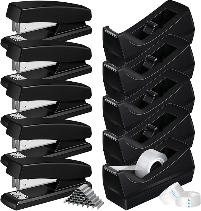 10 Pcs Tape Dispenser Staplers for Desk with Staples and White Tapes 25 Sheet Capacity School Office Stapler
