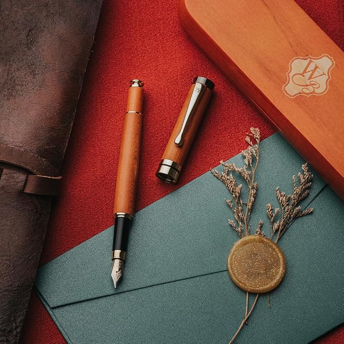 Wordsworth & Black Fountain Pen Set, Luxury Bamboo Wood - Fine Nib, Gift Case; Includes 6 Ink Cartridges, Ink Refill Converter -Journaling, Calligraphy; Drawing, Smooth Writing [Cherry Wood]