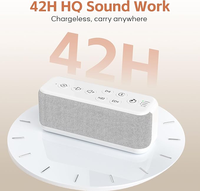 White Noise Sound Machine with 3000mAh Rechargeable Battery - Bluetooth Sleep Sound Machine with 15 Soothing Sounds, Auto-Off Timer & Headphone Jack, Portable Sound Machine for Adults, Baby & Home Use