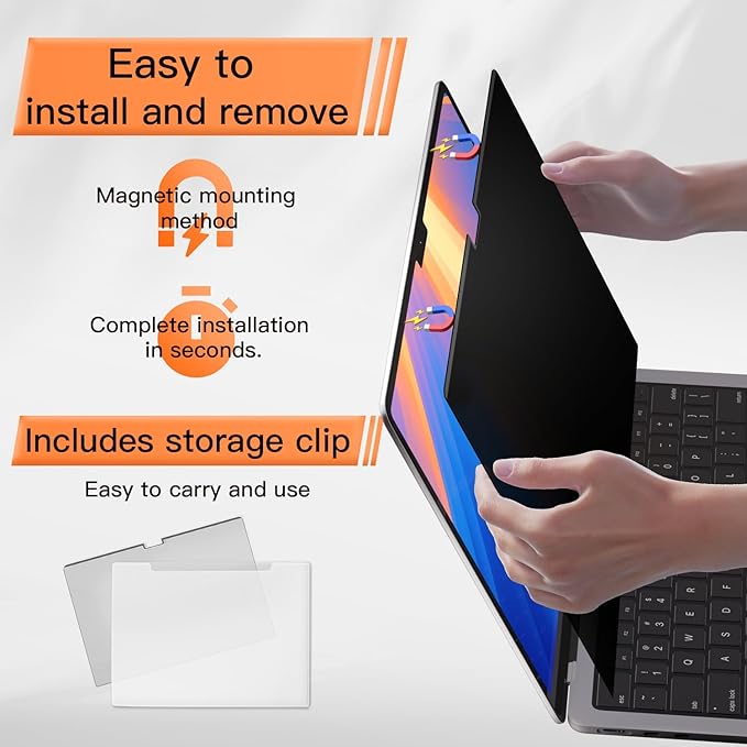 Magnetic 360° Privacy Screen for MacBook Pro 16 Inch (2021-2025, M1, M2, M3, M4, Pro, Max), Removable Anti Glare Blue Light Filter, 4 Way Anti Spy Black Protector for Mac Pro 16In Laptop Computer