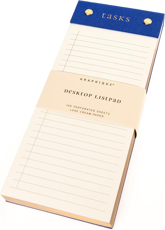 Graphique Post-Bound List Pad Luxe Collection, Perforated Sheets To-Do Notepad, Hardcover Binding, Gold Foil Embossing, 100 Pages, 4” x 9.75”, Colbalt Blue