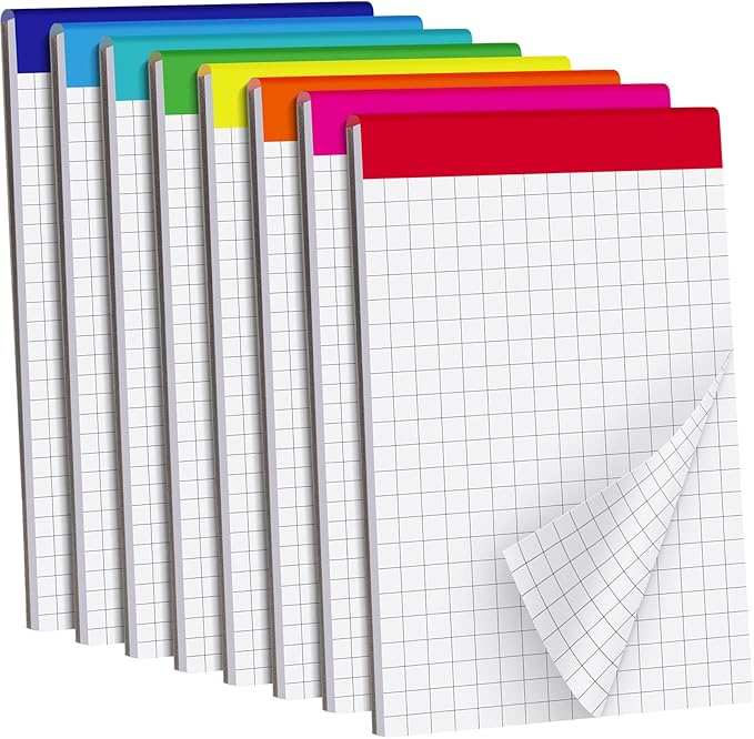 Tenceur 8 Pack Grid Paper Pad 4 x 6 Inch Graph Paper Pad, Graft Paper 30 Sheets Graph Ruled Grid Pad Notebook Notepads Memo Pads Math Grid Note Pad Scratch Pads Assorted Colors(4 Squares Per Inch)