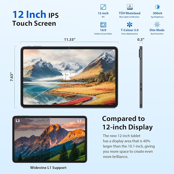 JJGJ 2026 12 Inch Android 16 Tablet with Keyboard, 24GB+256GB+2TB Expand, 2K Gemini AI Tablet with 5G WiFi, Octa-Core, 8000mAh, BT5.0, 16+8MP, 2 in 1 Tablets PC with Case, Mouse, Stylus (Pink Case)