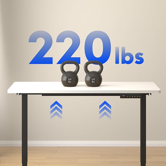 FLEXISPOT E3 Dual Motor 60 x 24 Electric Standing Desk Sit Stand Up Desk, Holds 220 lbs, Adjustable Height w/Memory Presets, One-Piece White Desktop & Black Frame, Ships in 2 Boxes