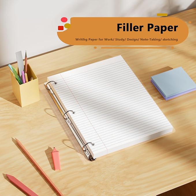 3-Pack White Loose Leaf Paper 390 Sheets Filler Paper 8 * 10.5 College Ruled 3-Hole Punched for 3-Ring Binders Notebook Lined 8" x 10.5"