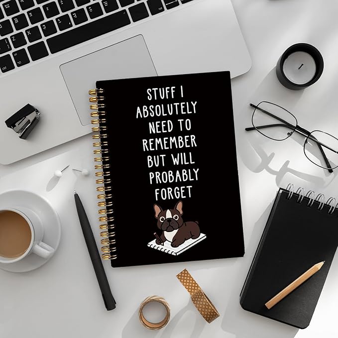 LIANGW Funny French Bulldog Notebook Journal Gifts for Women & Men, Frenchie Gifts for Women, for Coworkers, Black Hardcover Spiral Notebook 5.5x8.3 Inch