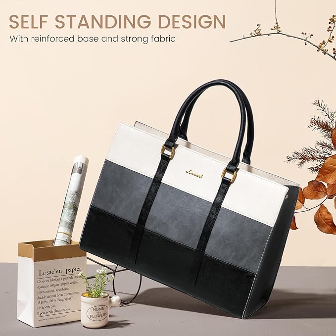 LOVEVOOK Laptop Bag for Women 17.3 Inch Laptop Tote Bag Vintage Leather Work Bags for Women Professional Computer bag