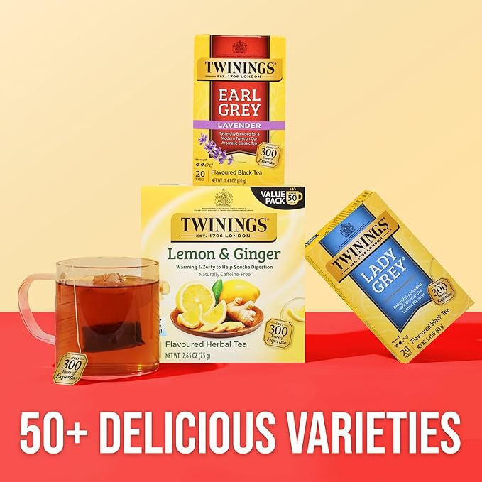 Twinings Earl Grey Lavender Black Tea Individually Wrapped Bags, 20 Count (Pack of 1), Citrus, Bergamot & Floral, Caffeinated, Enjoy Hot or Iced, 20 Teabags