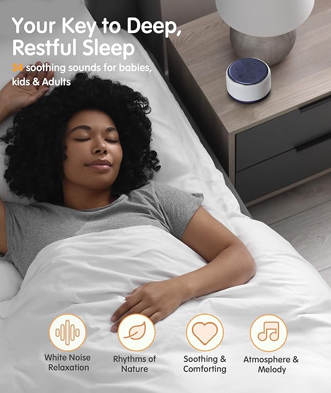 FamiSym Sleep Sound Machine for Babies Kids Adults - Rechargeable White Noise Machine for Sleeping with Night Light, 34 Soothing Sounds, Nursery Decor Baby Lullaby Machine, Registry Gift