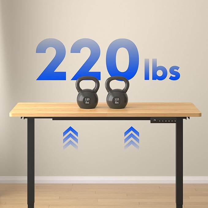 FLEXISPOT E3 Dual Motor 60 x 24 Electric Standing Desk Sit Stand Up Desk, Holds 220 lbs, Adjustable Height w/Memory Presets, One-Piece Maple Desktop & Black Frame, Ships in 2 Boxes