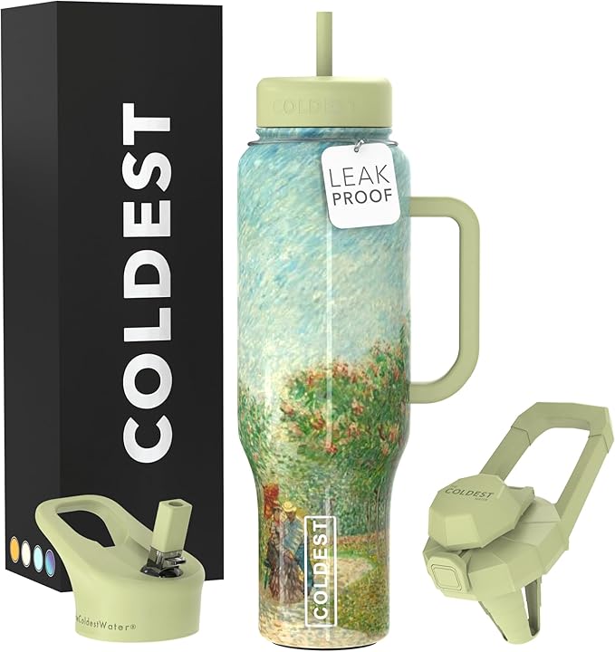 Coldest Tumbler with Handle and Straw, 100% Leak Proof Insulated Tumbler with Lid and Straw (3 Lids), Stainless Steel Tumblers for Women & Men, Cup Holder Friendly Base, 46 oz (Courting Couples)