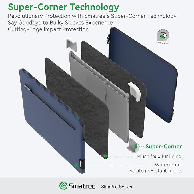 Smatree SlimPro Laptop Sleeve Case for 14 inch HP Spectre x360 2-in-1, for 14 inch HP Chromebook x360, Laptop Case with Swift-Access Accessory Pocket, Patented Super-Corner Design, Blue (S413B)