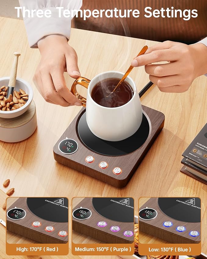 SWEETFULL Coffee Mug Warmer – 36W Coffee Cup Warmer for Desk with Smart Display & Auto Shut-Off, Candle Warmer, Electric Cup Warmer for Coffee, Milk and Tea, for Women & Men (Wood)
