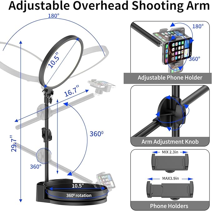 Selfie Light Kit for Desk and Laptop,55W Dimmable Full Screen Ring Light,with Rotating Storage Box,Pen Holder Stand,Phone Holder and Controller (Maya Blue, 10.5)