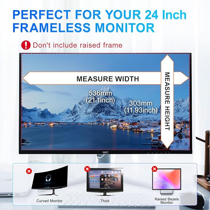 GUDTEKE 2Pack Magnetic 24 Inch Privacy Screen for Computer Monitor 16:9 Aspect Ratio, Hanging Removable Anti-Blue/Glare Protector Film, Anti Spy Desktop Security Private Filter 24in