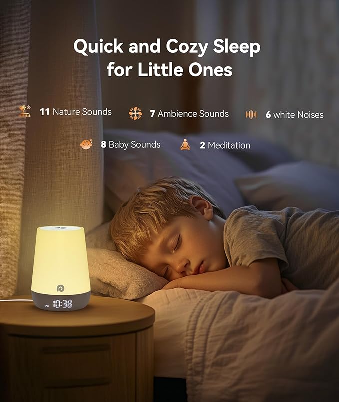 Dreamegg Nite 1 - Baby Sound Machine, Sleep Trainer, Night Light for Kids, Ok to Wake Alarm Clock, 34 Soothing Sounds, App Control, White Noise Sound Machine for Baby Kids Toddler Nursery(Cozy Xmas)