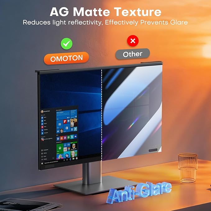 OMOTON Computer Privacy Screen for 24 Inch 16:9 Aspect Ratio Computer Monitor, Magnetic Privacy Eye Protection Anti Glare Blue Light Shield Filter, Hanging Removable Anti-Scratch Protector Film