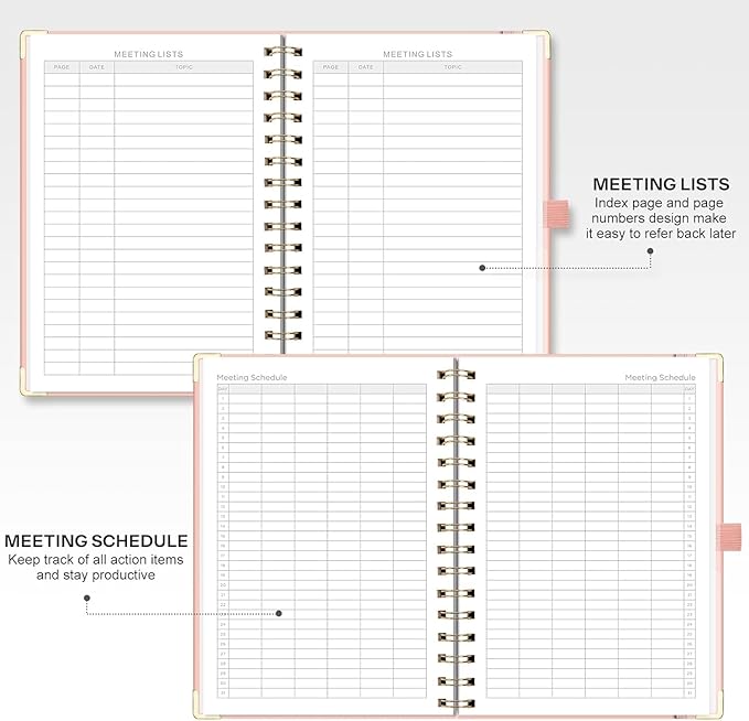 EMSHOI Meeting Notebook for Work - B5 Half Meeting Half Note Planner, 100 Pages, 100GSM Thick Paper, Hardcover, Project Organizer for Women Men Office, Business, Note Taking, 8"x10.2" - Pink