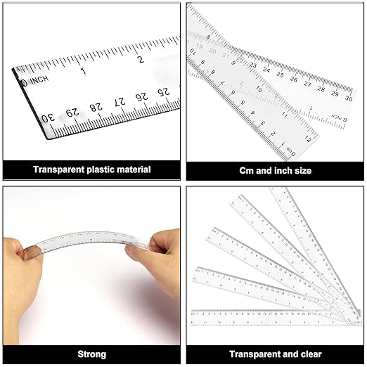 200 Pack 12 Inch Plastic Rulers Bulk, Clear Plastic Ruler, Transparent Ruler with Dual-Scale Measurement, Easy to Store, for Home, Office, Practical Use by KUKLIPJIM