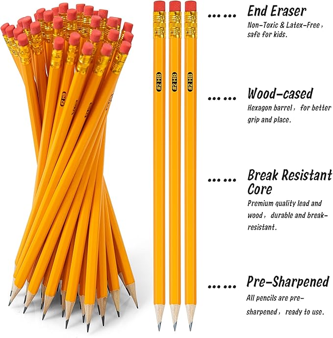 IKAYAS 800 Pack #2 HB Pencils Bulk Yellow Sharpened Pencils with Erasers for Kids, 2 Pre-sharpened pencils for classroom office Supplies, Writing, Drawing and Sketching (Wood-Cased)