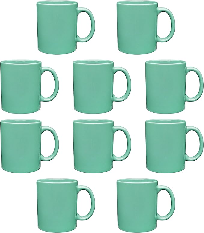 DISCOUNT PROMOS Ceramic Coffee Mugs 11 oz. Set of 10, Bulk Pack - Coffee cup set, Iced coffee cup, Gaming mug - Teal